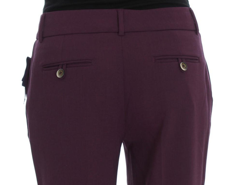 Purple Polyester Blend Straight Dress Pants