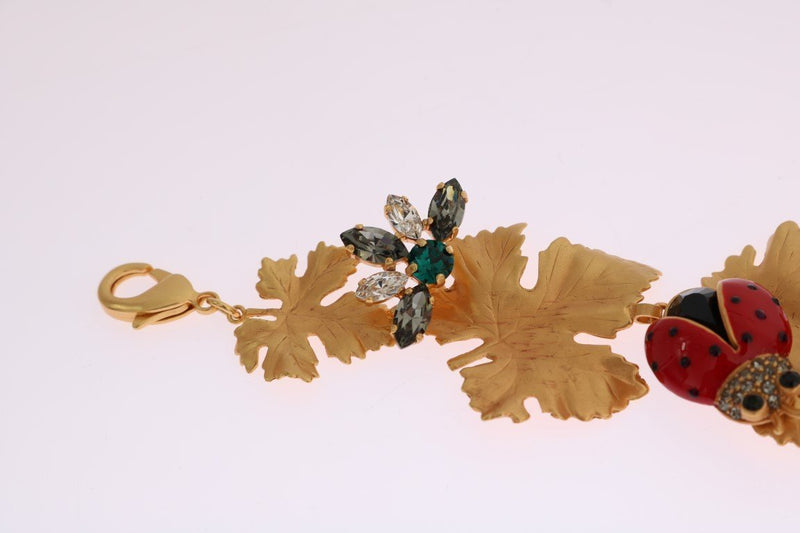 Gold Brass Crystal ladybirds Leaf Statement Bracelet