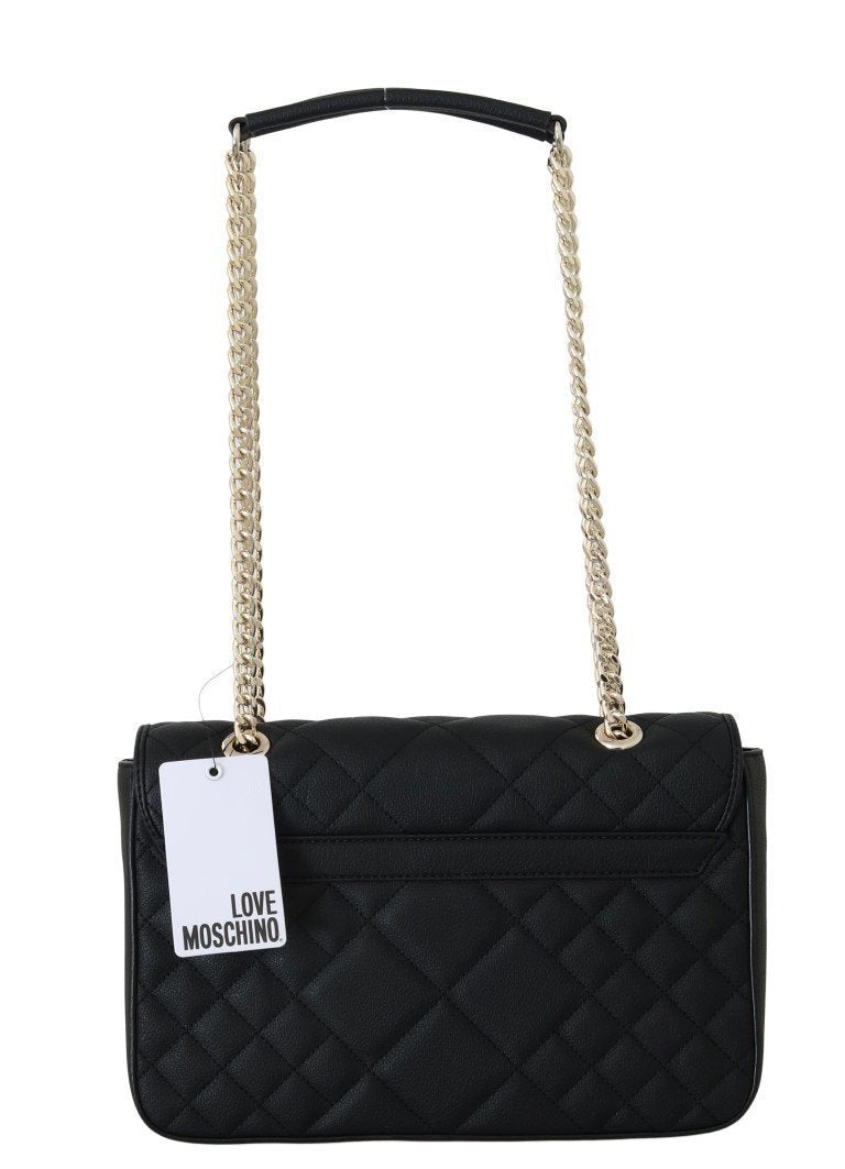 Black Quilted Faux Leather Handbag