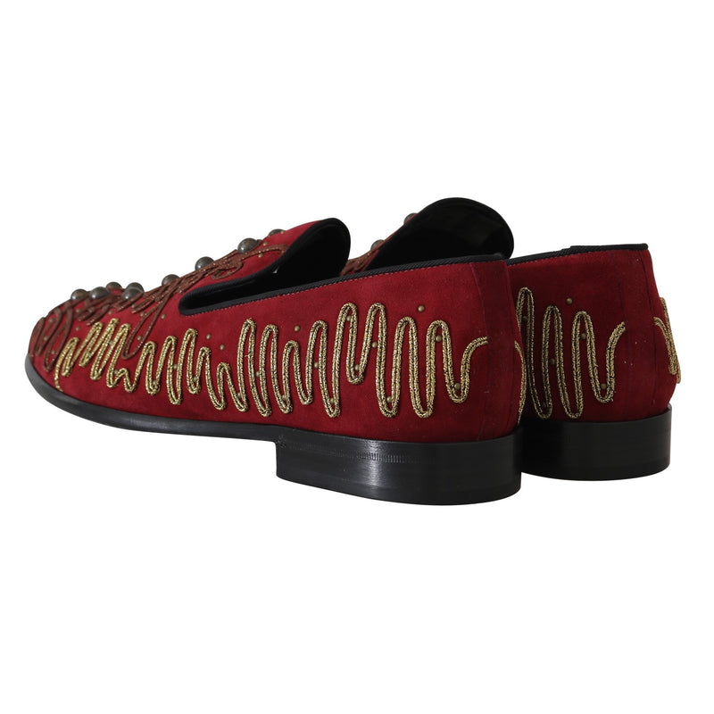 Bordeaux Gold Ricamo Loafers Suede