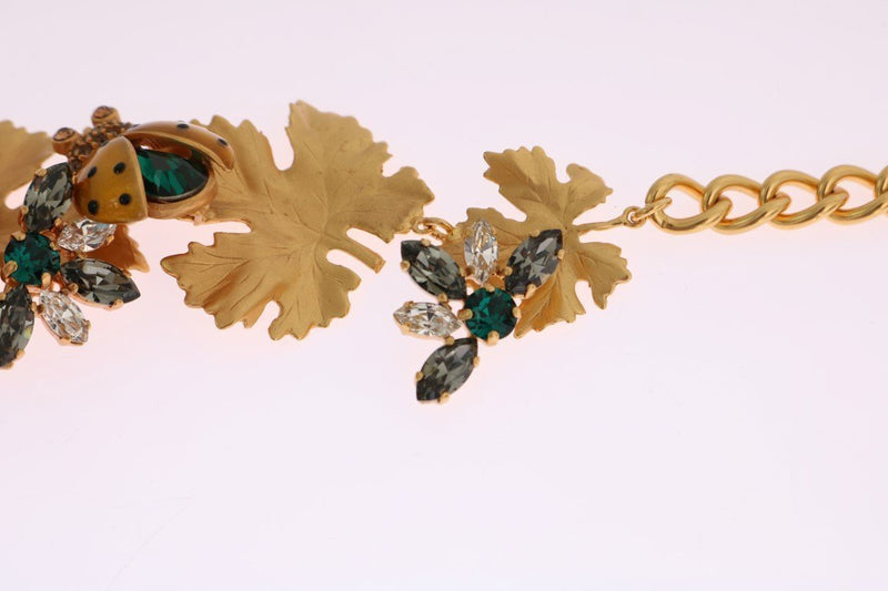 Gold Brass Crystal ladybirds Leaf Statement Bracelet