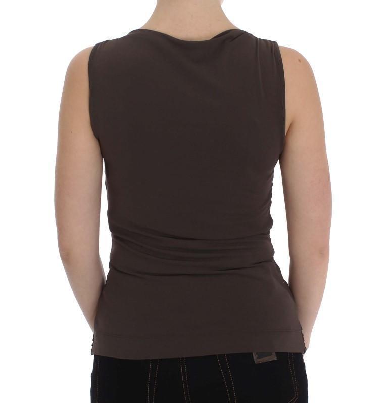 Brown Stretch Sleeveless Blouse