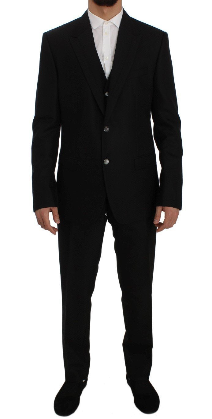 Black Wool Silk Slim Fit 3 Piece Suit