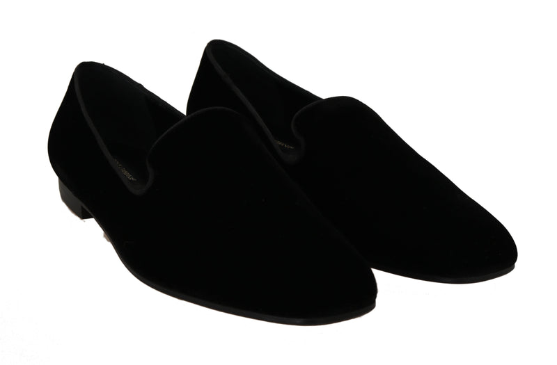 Black Solid Velvet Loafers Flats