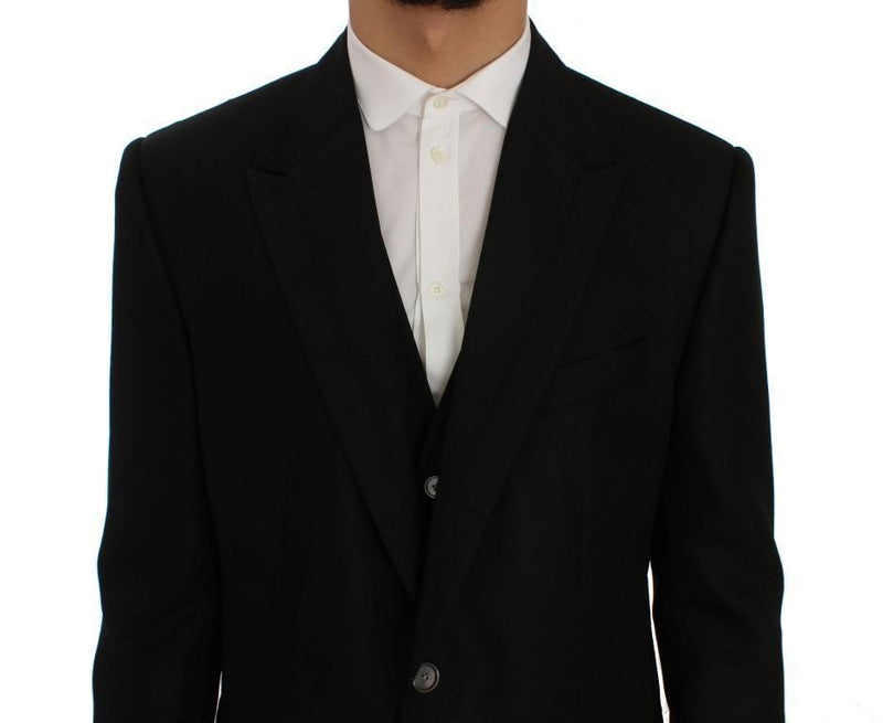 Black Wool Silk Slim Fit 3 Piece Suit