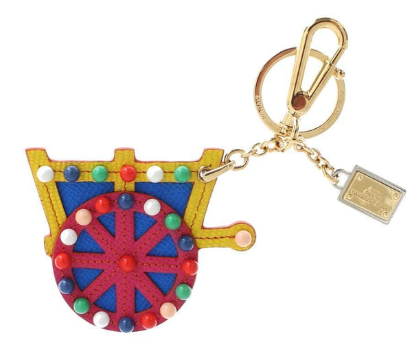 Multicolor Leather Cart Wheel Gold Keychain