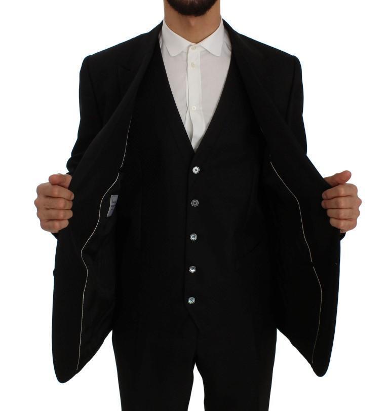 Black Wool Silk Slim Fit 3 Piece Suit