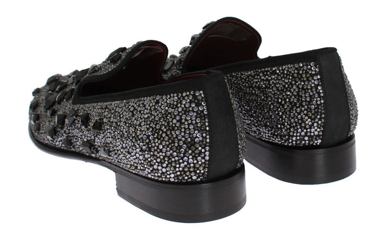 Black Suede Crystal Strass Loafers