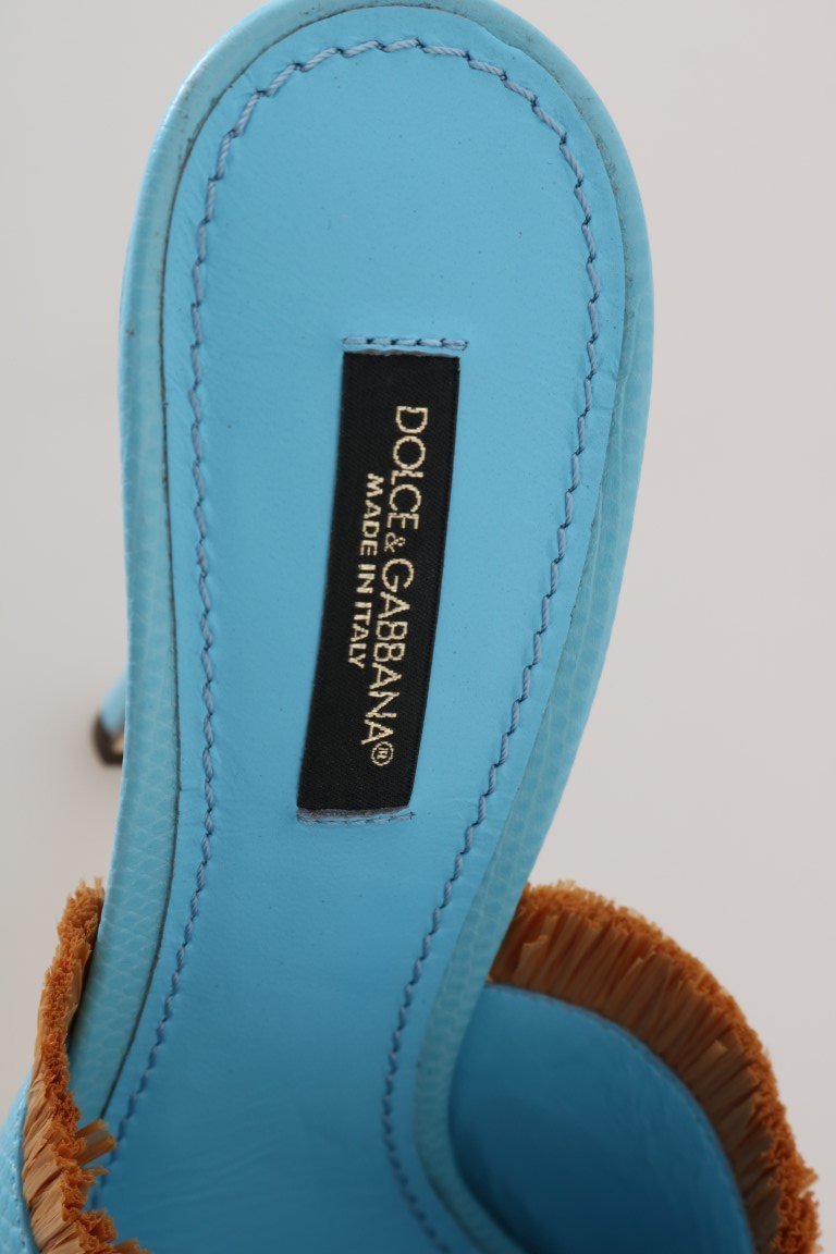 Blue Leather Slides Crystals Sandals
