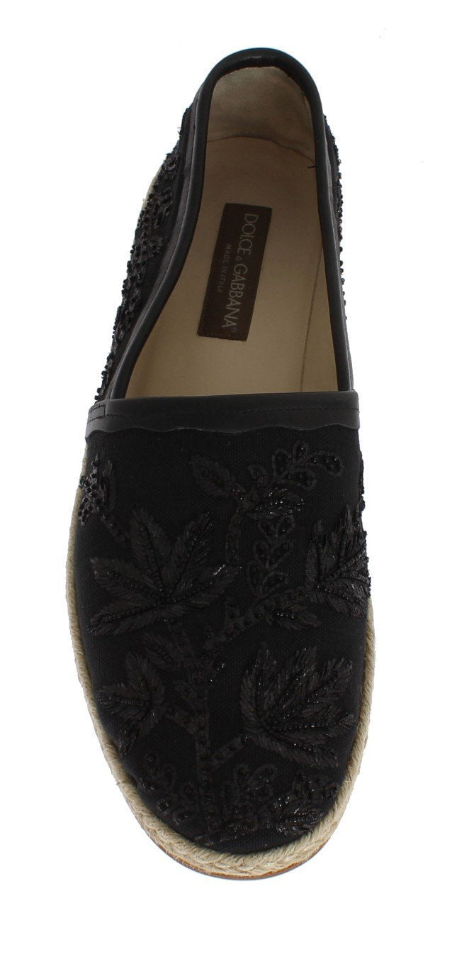 Black Beaded Sequin Floral Loafers