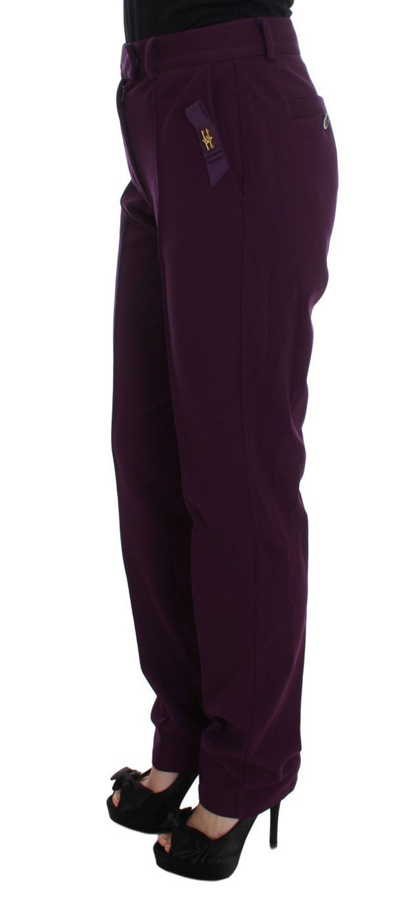 Purple Viscose Blend Slim Fit Dress Pants