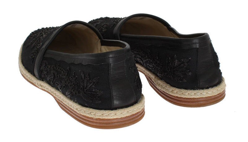 Black Beaded Sequin Floral Loafers
