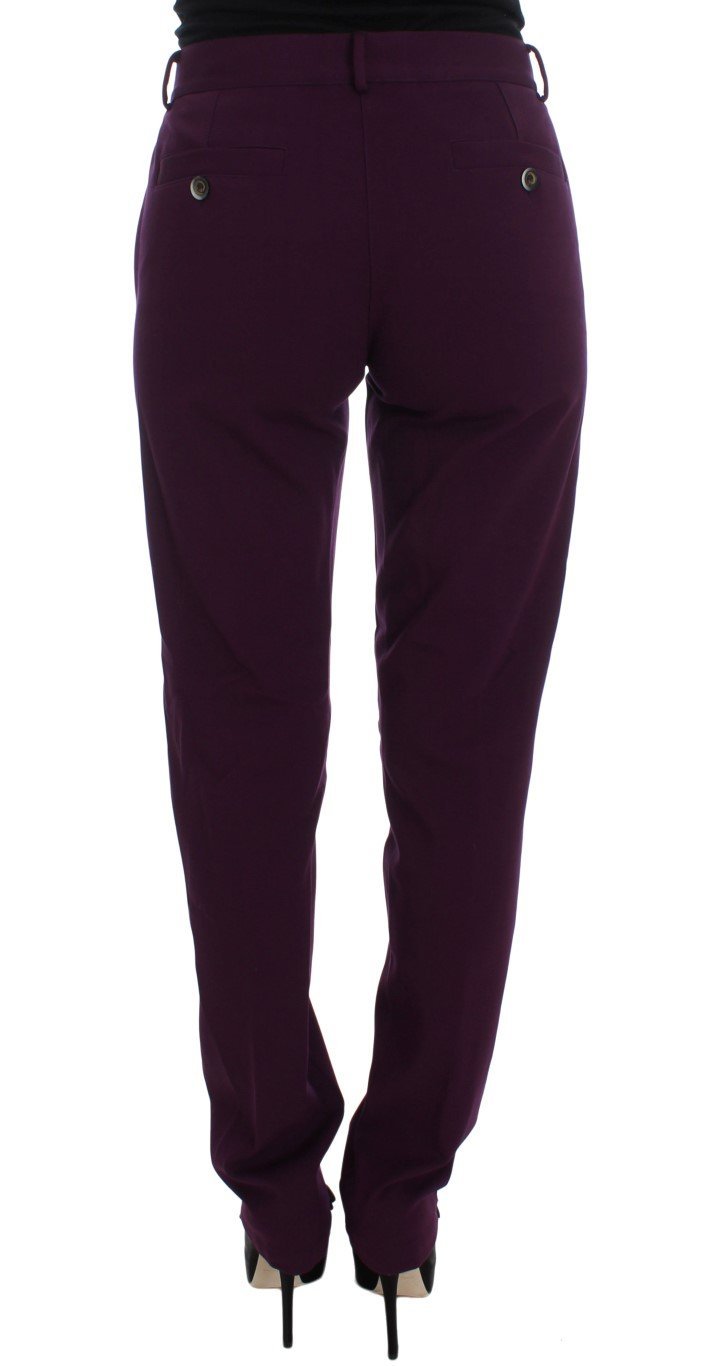 Purple Viscose Blend Slim Fit Dress Pants