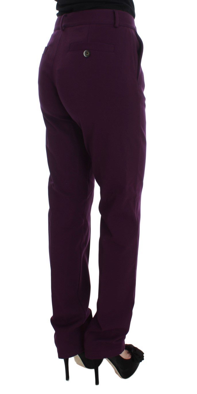 Purple Viscose Blend Slim Fit Dress Pants