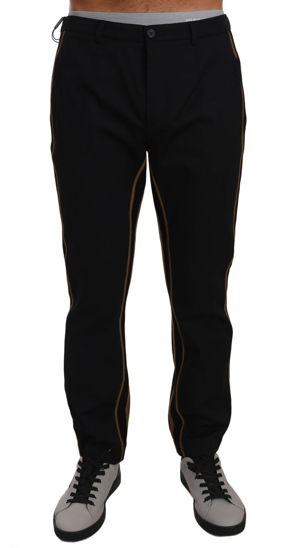 Black Wool Yellow Stripe Stretch Pants