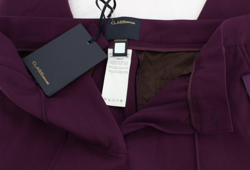 Purple Viscose Blend Slim Fit Dress Pants