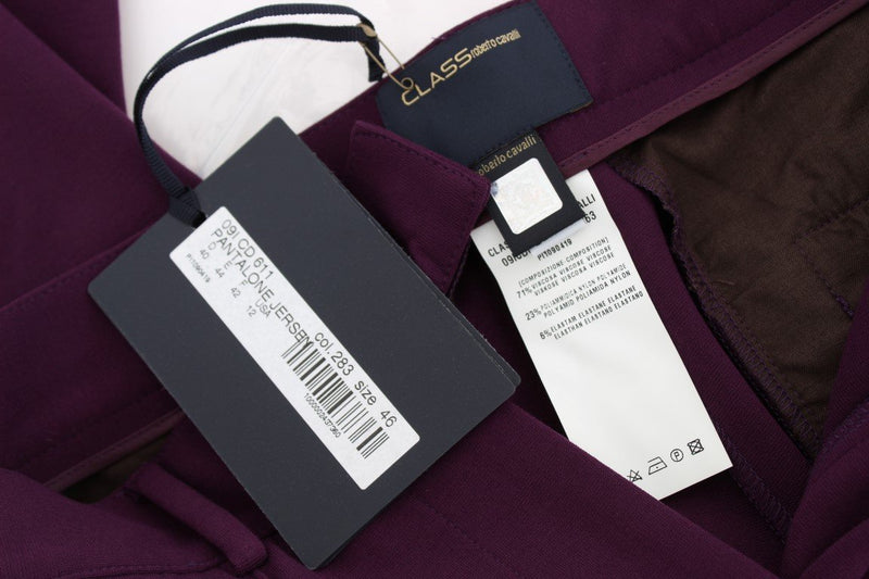 Purple Viscose Blend Slim Fit Dress Pants