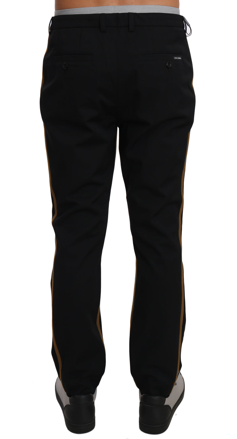 Black Wool Yellow Stripe Stretch Pants