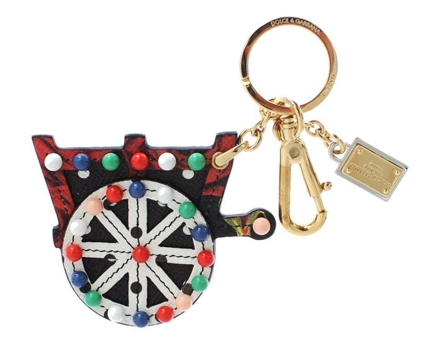 Multicolor Leather Cart Wheel Gold Keychain