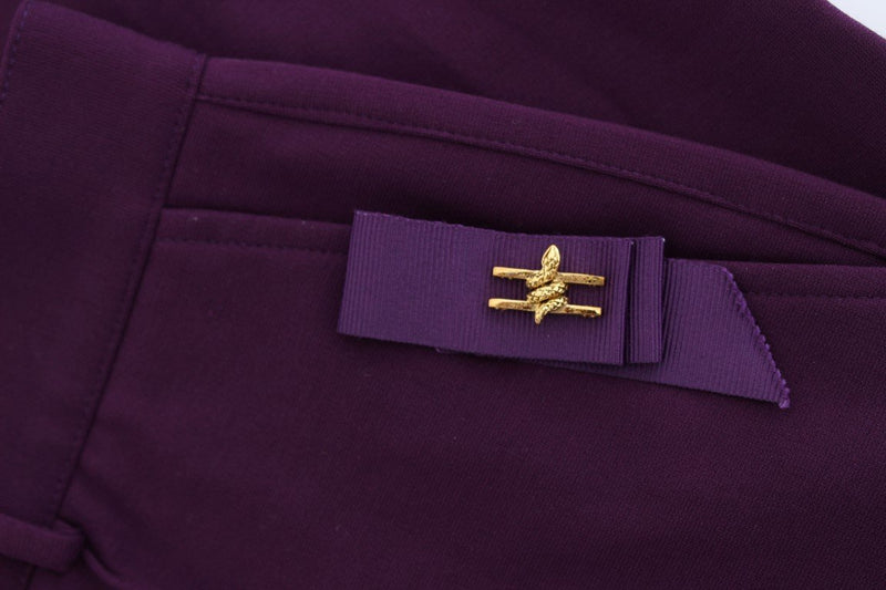 Purple Viscose Blend Slim Fit Dress Pants