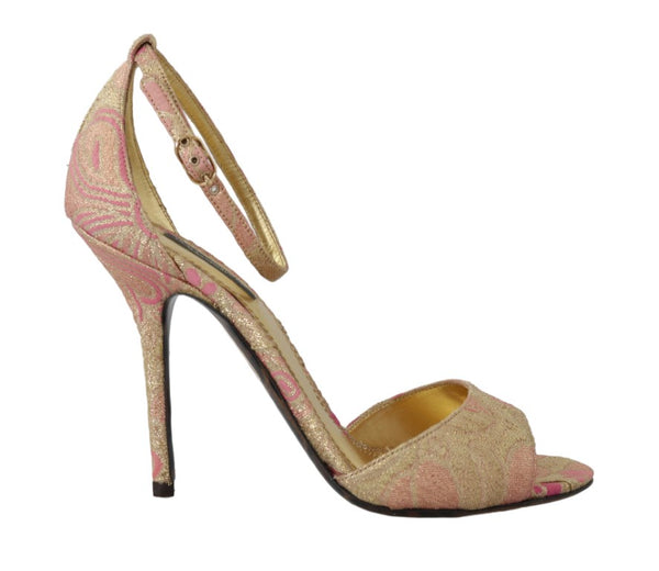 Shoes Gold Pink Brocade Heels Sandal