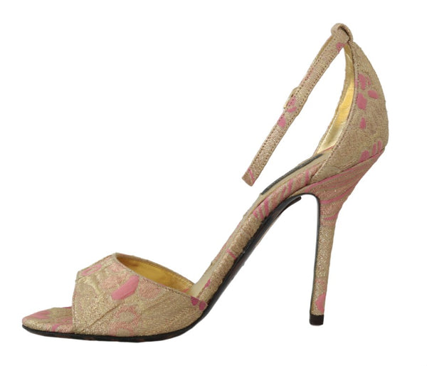 Shoes Gold Pink Brocade Heels Sandal