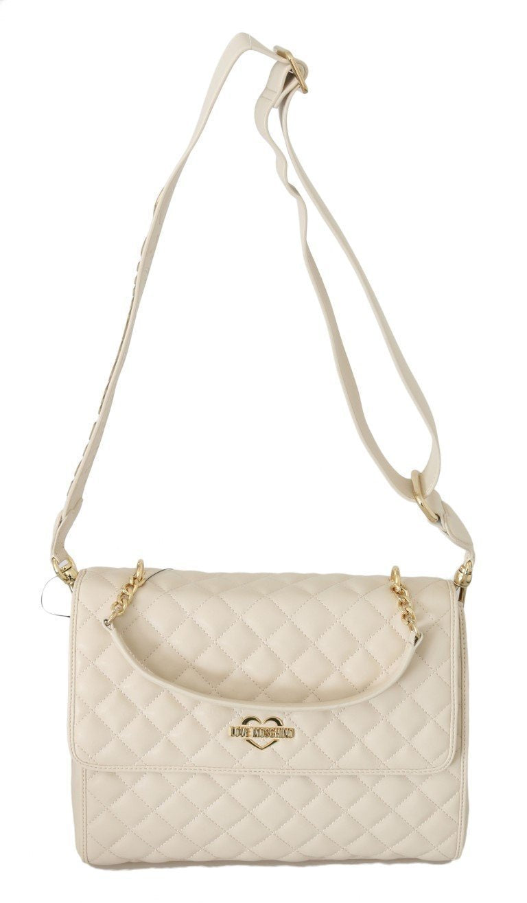 White Quilted Faux Leather Shoulder Bag