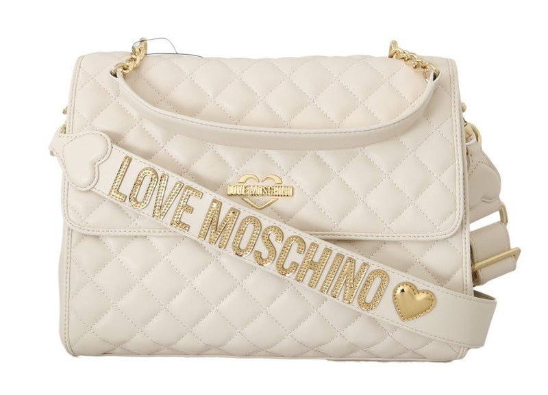 White Quilted Faux Leather Shoulder Bag