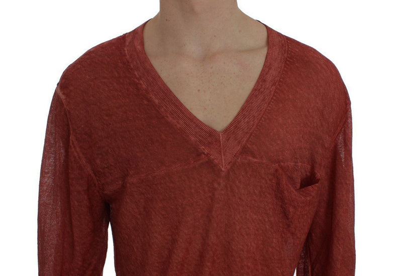 Red V-neck Pullover Linen Sweater