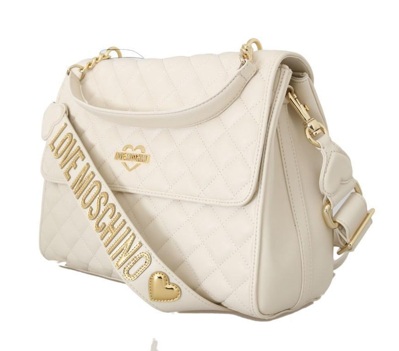 White Quilted Faux Leather Shoulder Bag