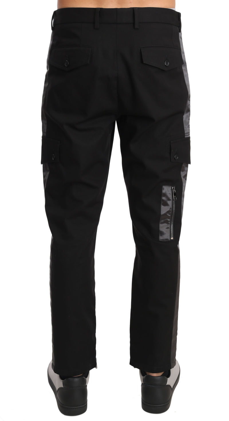 Black Cotton Stretch Zipper Trousers Pants