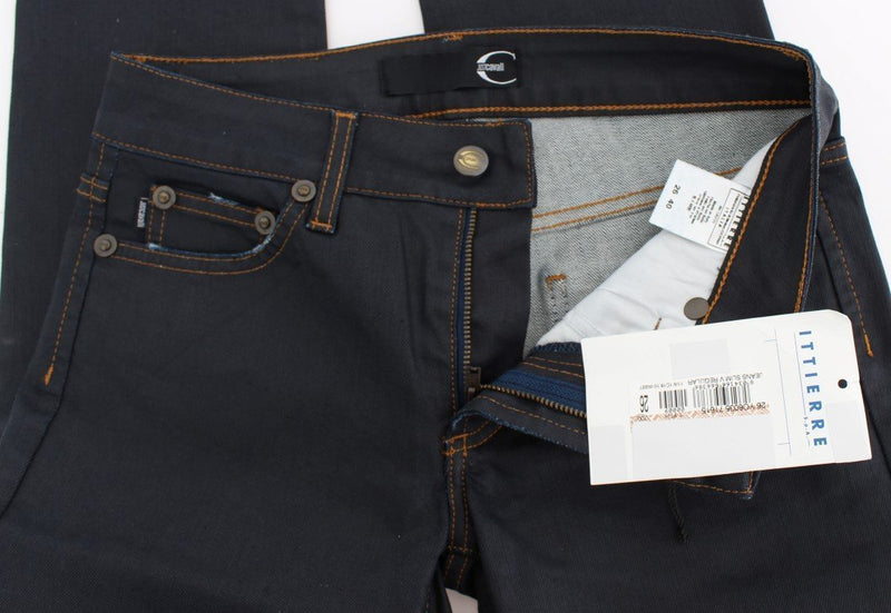 Blue Cotton Blend Slim Fit Stretch Jeans