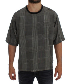Gray Checkered Silk Crewneck T-shirt