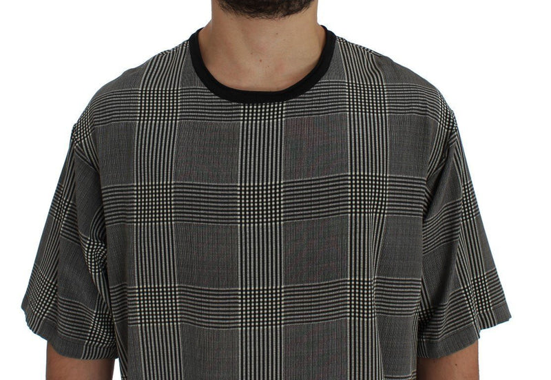 Gray Checkered Silk Crewneck T-shirt