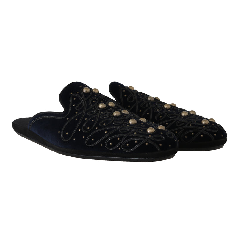 Blue Black Velvet Velvet Sandals Slippers