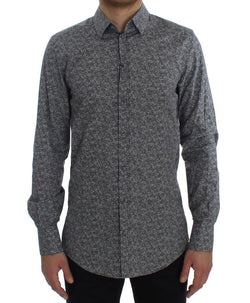 Blue Gray Floral Slim Fit GOLD Shirt