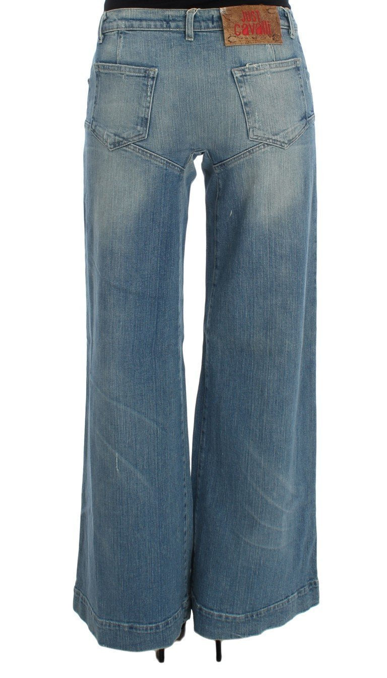 Blue Wash Cotton Blend Wide Legs Jeans