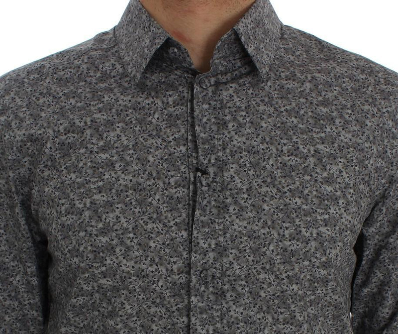 Blue Gray Floral Slim Fit GOLD Shirt