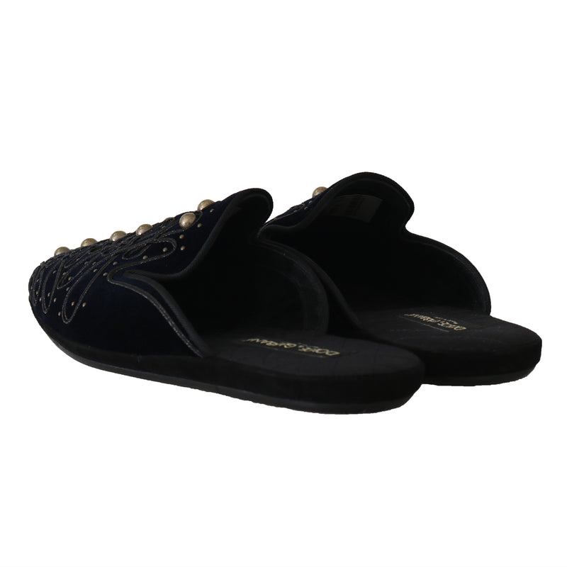 Blue Black Velvet Velvet Sandals Slippers