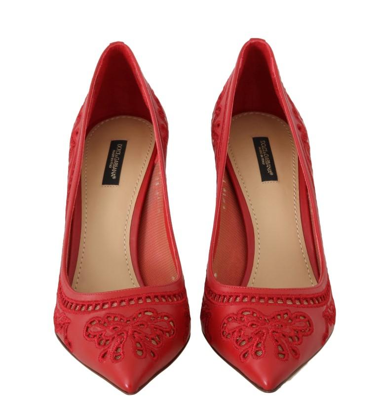Red Leather Floral Cutout Pumps