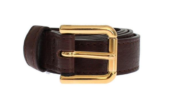 Brown Leather Gold Buckle Logo Belt