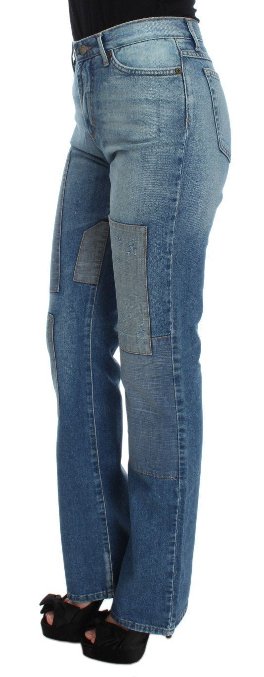 Blue Wash Cotton Slim Fit Bootcut Jeans