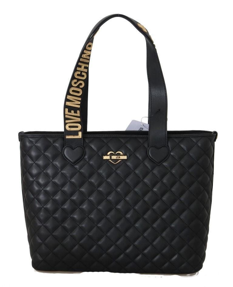 Black Quilted Faux Leather Tote Bag