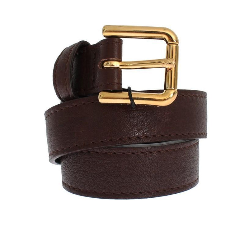 Brown Leather Gold Buckle Logo Belt