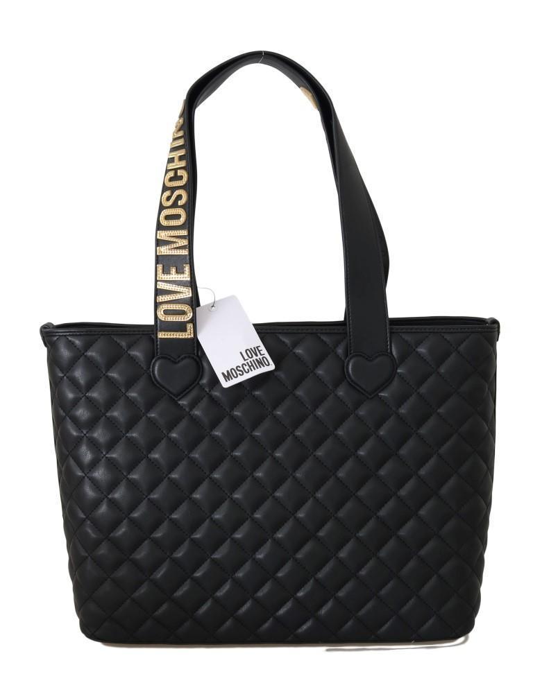 Black Quilted Faux Leather Tote Bag