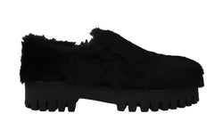 Black Lapin Fur Slippers Loafers