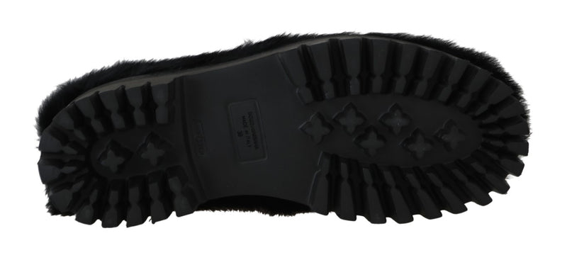 Black Lapin Fur Slippers Loafers