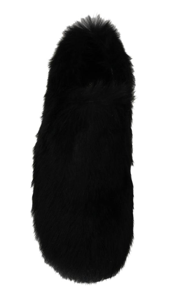 Black Lapin Fur Slippers Loafers