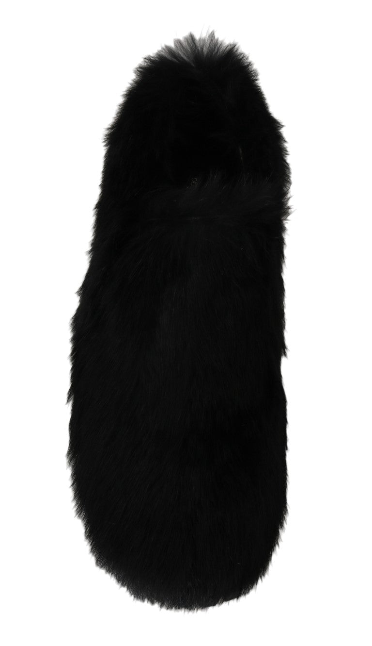 Black Lapin Fur Slippers Loafers
