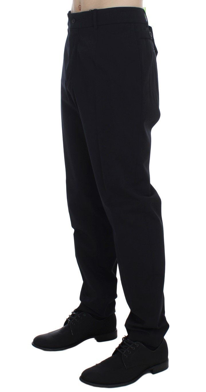 Black Wool Cotton Stretch Casual Pants